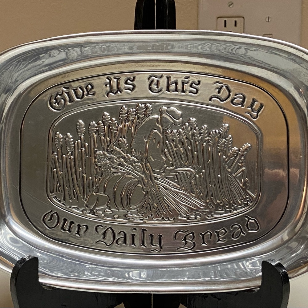 Vintage Pewter Bread Plate “Give us this day our daily bread” - Wilton Armetale.